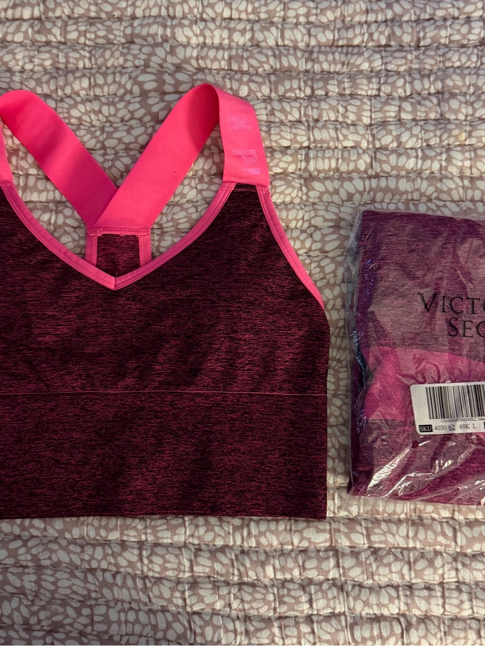 Victoria's Secret Pink & Burgundy Heather Sports Bra (M) with Matching Leggings